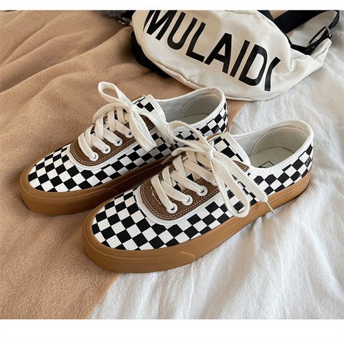 Women sneakers - autumn classic retro Korean casual lace checkerboard