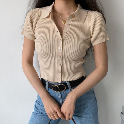 Retro Polo Shortsleeve Top ~ HANDMADE