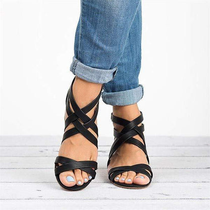 Women'S Chunky Heel Back Zipper Sandals 95324033C