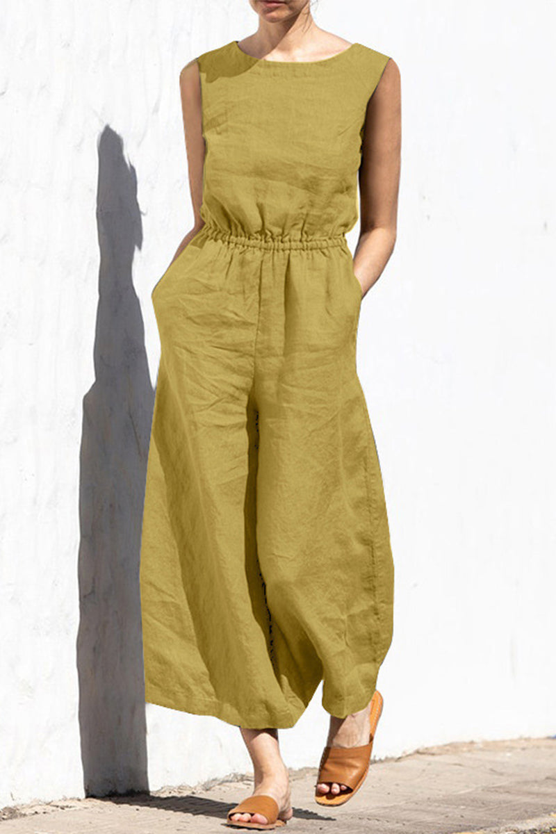 Casual Simplicity Solid Solid Color O Neck Loose Jumpsuits