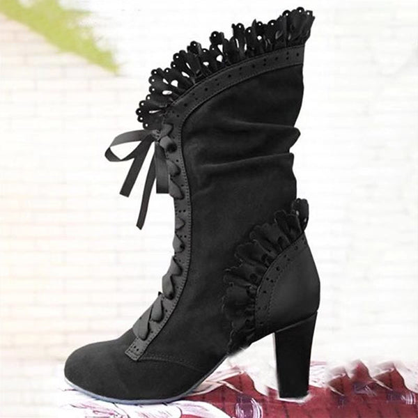 Women'S High Heel Lace Chunky Heel Boots 03186455