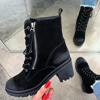 Mid Heel Suede Lacing Boots