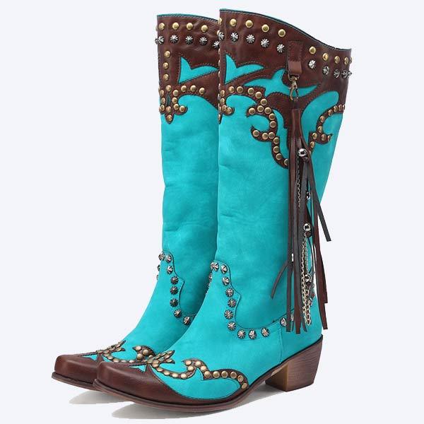 Women'S Embroidered Mid Heel High Boots 42994088C