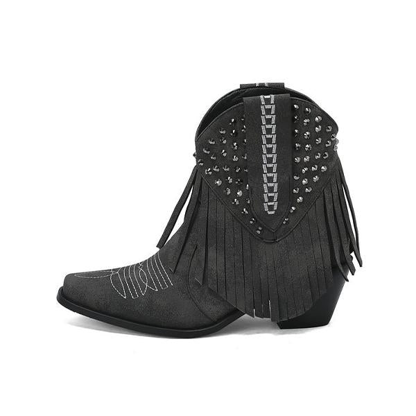 Women's Fashion Tassel Rhinestone Chunky Heel Booties 85018245S