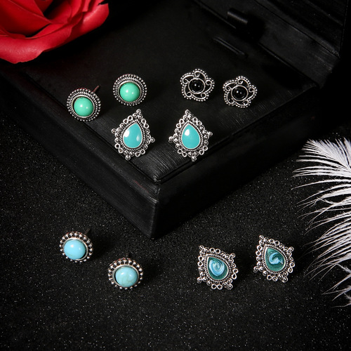 Boho Turquoise Stud Earring Set