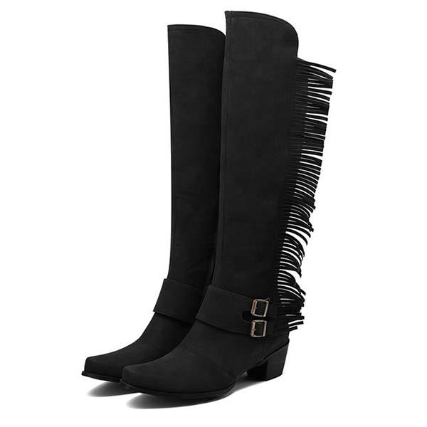 Women's Chunky Heel Rider Knee-High Fringe Boots 37228058C