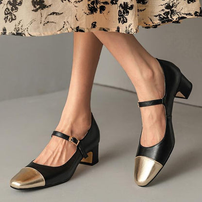 Women's Elegant Colorblock Round Toe Chunky Heels 77782268C