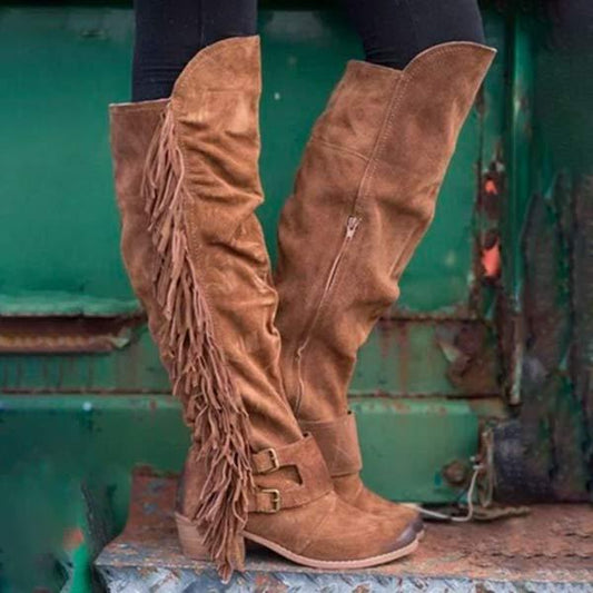 Women'S Chunky Heel Fringe Boots 39615366C