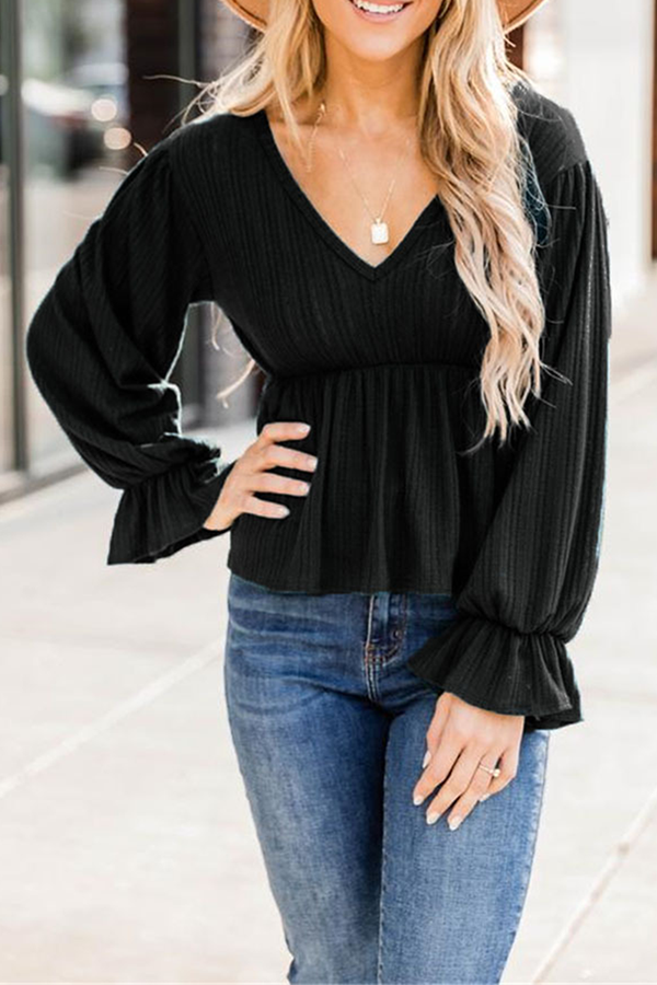 Casual Solid Split Joint Fold V Neck Tops