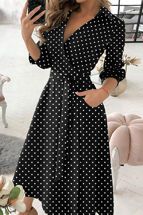 Fashion Elegant Print Solid Patchwork Frenulum V Neck A Line Dresses(10 Colors)