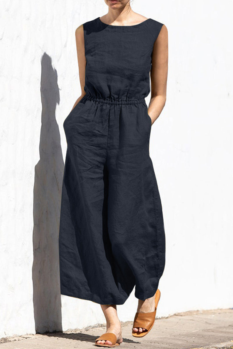 Casual Simplicity Solid Solid Color O Neck Loose Jumpsuits