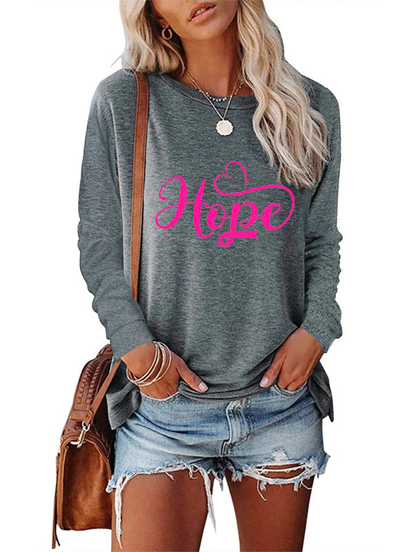 Pink Ribbon Hope Print Long Sleeve T-shirt