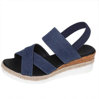 Women's Hemp Rope Fish Mouth Wedge Platform Sandals 76384703C