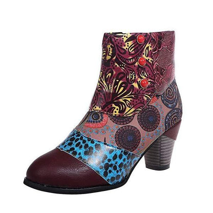 Women'S High Heel Block Heel Print Ankle Boots 98466130