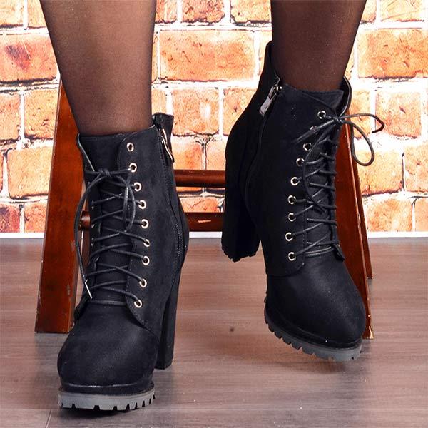 Women's High Heel Round Toe Waterproof Platform Ankle Boots 10644638C