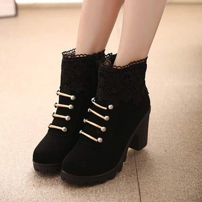 Women's Lace Chunky Heel Ankle Boots 04959289C