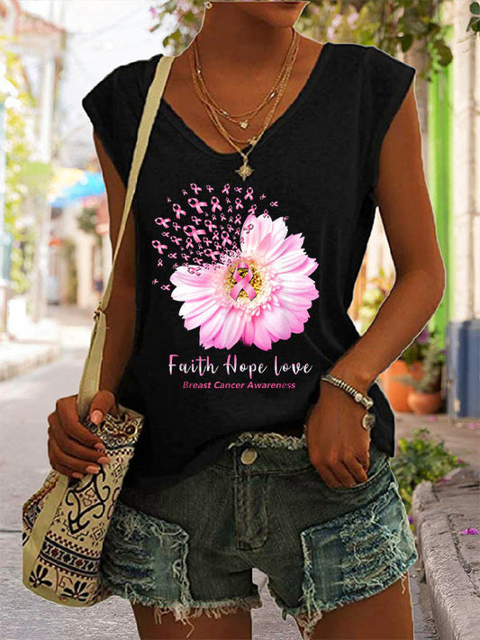 Faith Hope Love Breast Cancer Awareness Graphic Cap Sleeve T-Shirt