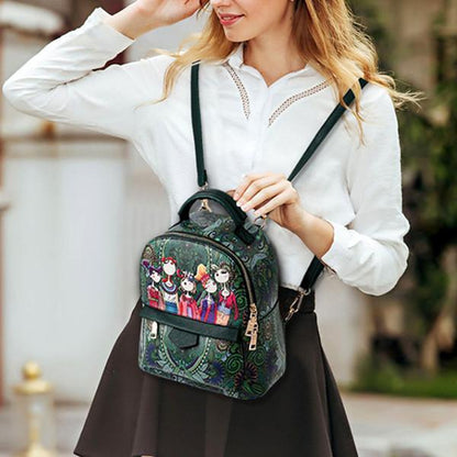 Bohemian Forest Green Print School Bag Travel Backpack