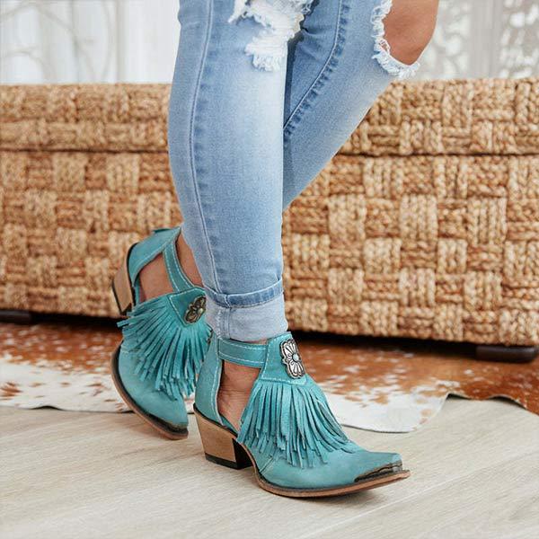 Women's Fashionable Chunky Heel Fringed Fashion Boots 82200069C