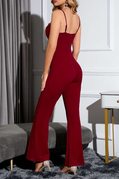 Sexy Celebrities Solid Lace Hollowed Out V Neck Skinny Jumpsuits