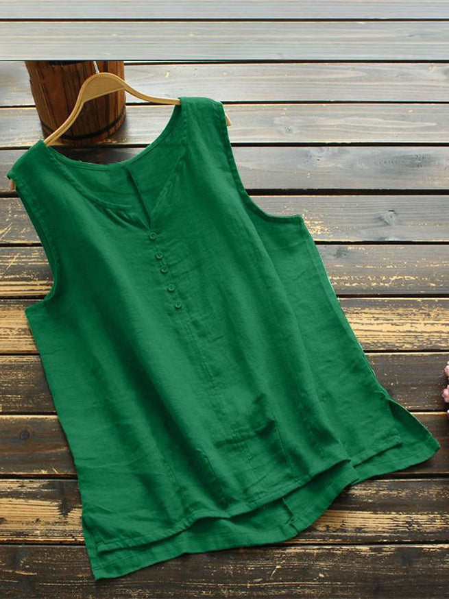 Women's Casual Loose Sleeveless Solid Color Linen Top