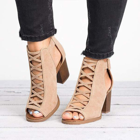 Women'S Chunky Heel Back Zipper Sandals 42597239C