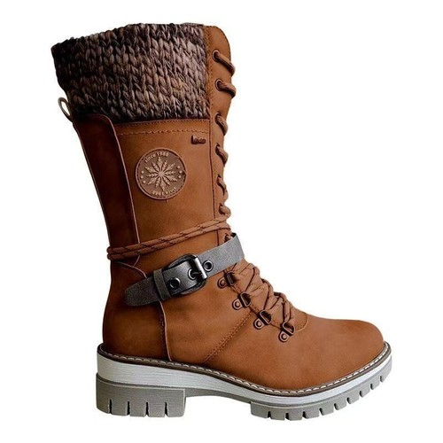 Leather Buckle Wool Stitching Martin Boots