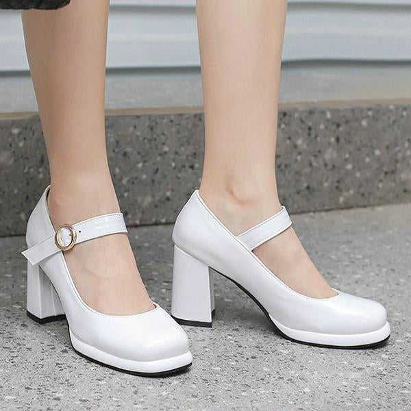 Women's Elegant Round Toe Buckle Chunky Heels 16505544C