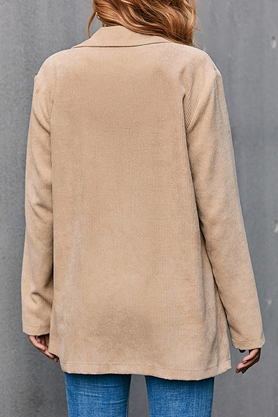 Casual Solid Pocket Buckle Turn-back Collar Outerwear
