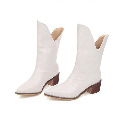 Women's Fashion Pointed Toe Chunky Heel Mid Calf Boots 22230085S