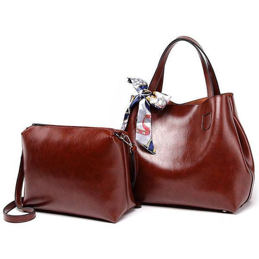 2019 New Style 2 PCS Women PU Leather Handbag Shoulder Bag