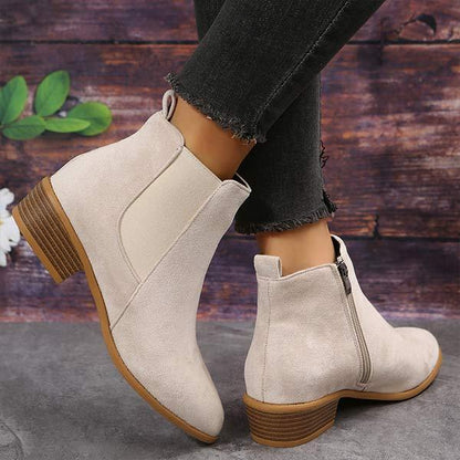 Women'S Chunky Heel Side Zip Short Boots 58433226C