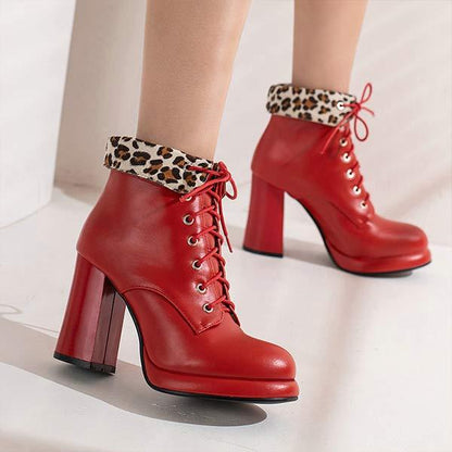 Women's Chunky Heel High Heel Front Lace-Up Ankle Boots 39671512C