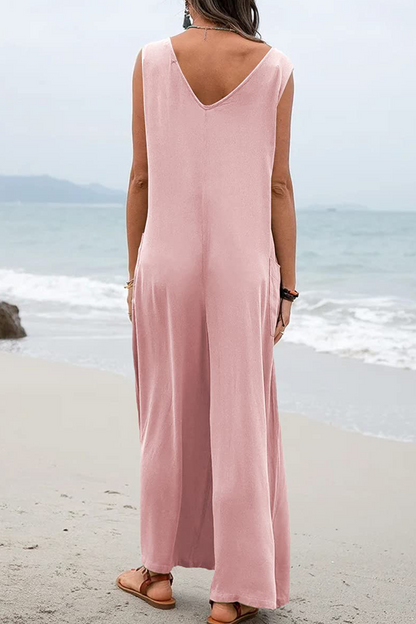 Casual Solid Patchwork U Neck Straight Jumpsuits