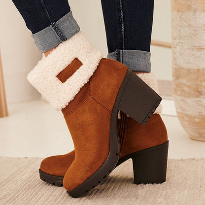 Women Thick Heel Flocking Boots