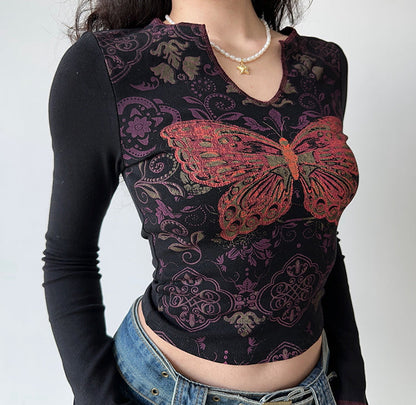 Y2K Butterfly Print Top ~ HANDMADE