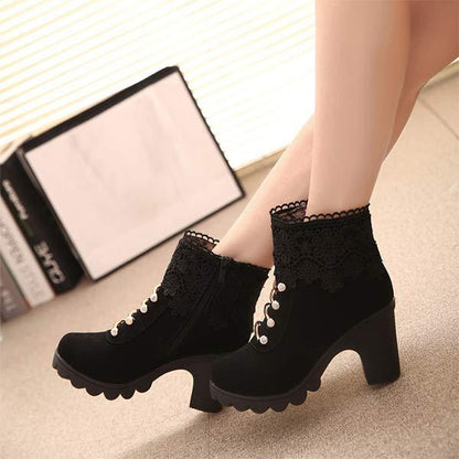 Women's Lace Chunky Heel Ankle Boots 04959289C