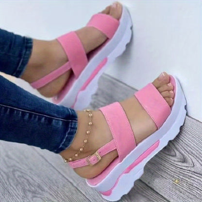 Non Slip Casual Outdoor Sandals for Women - Ankle Buckle Strap and Platform Design