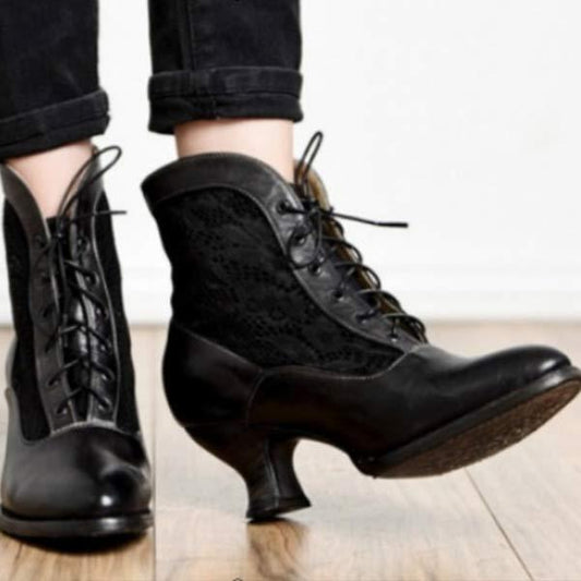 Women's Fashion Chunky Heel Round Toe Lace-Up Ankle Boots 09158591C