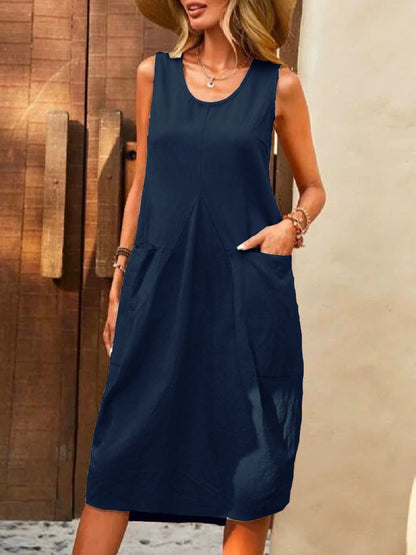 U-neck Sleeveless Dress with Large Pockets