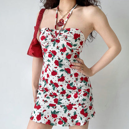 Retro Rose Halter Dress ~ HANDMADE