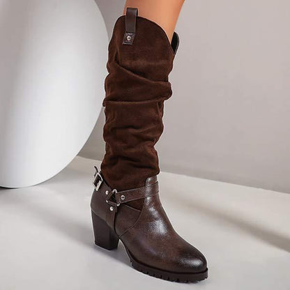 Women's Chunky Heel High Shaft Boots with Belt Buckle Detail 35596405C