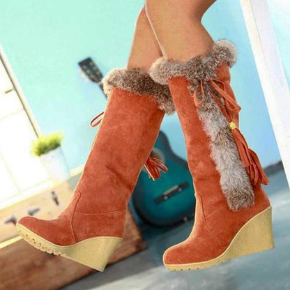 Women Wedge Heel Cotton Fur Warm Snow Boots