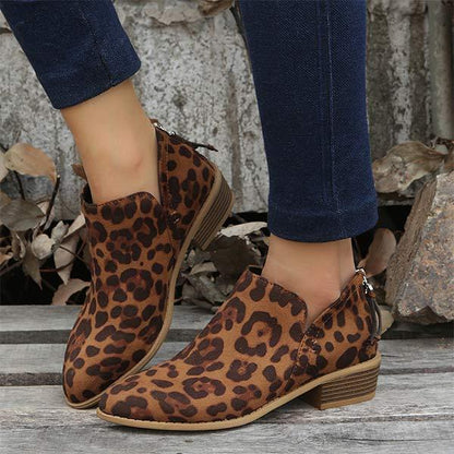 Women'S Chunky Heel Back Zip Ankle Boots 27545675C