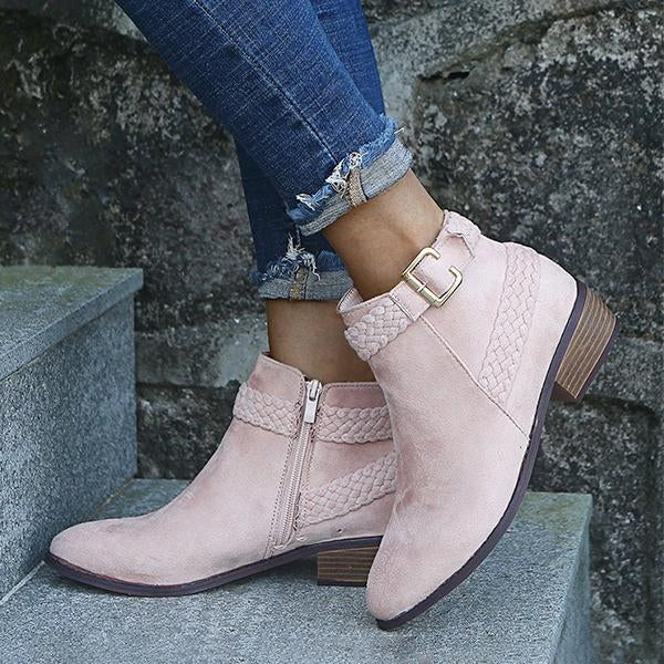 Women's Casual Side Zipper Chunky Heel Ankle Boots 88303133S