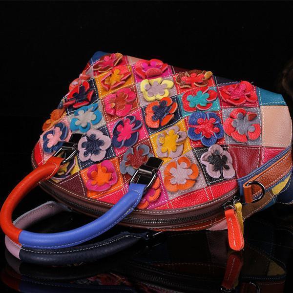 Bohemian Floral Shell Handbag Genuine Leather Patchwork Crossbody Bag