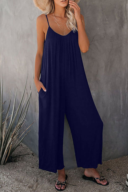 Fashion Casual Solid Spaghetti Strap Loose Jumpsuits(5 colors)