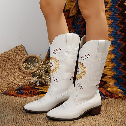 Women's Fashion Sunflower Embroidery Tall Boots 87416869S