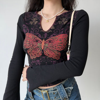 Y2K Butterfly Print Top ~ HANDMADE