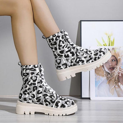 Women's Fashionable Leopard Print Square Heel Martin Boots 15962589S